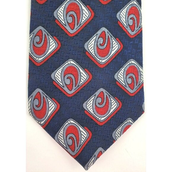Geometric Necktie Tie Camden Park Red White Blue Silk 58"L 4"W VTG Retro - Picture 3 of 5